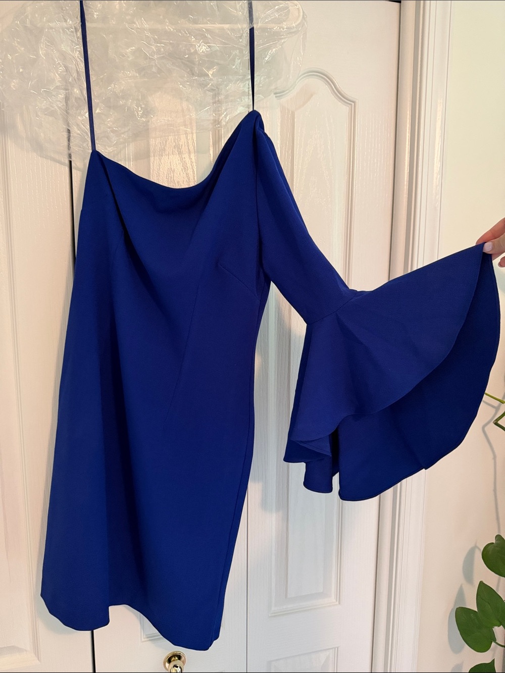 Chelsea28 Cobalt One-Shoulder Dress with Ruffle Bell Sleeve